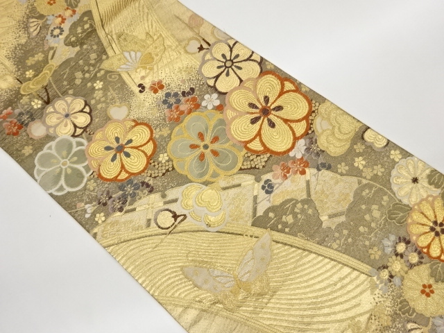 JAPANESE FUKURO OBI / WOVEN UME & BUTTERFLY